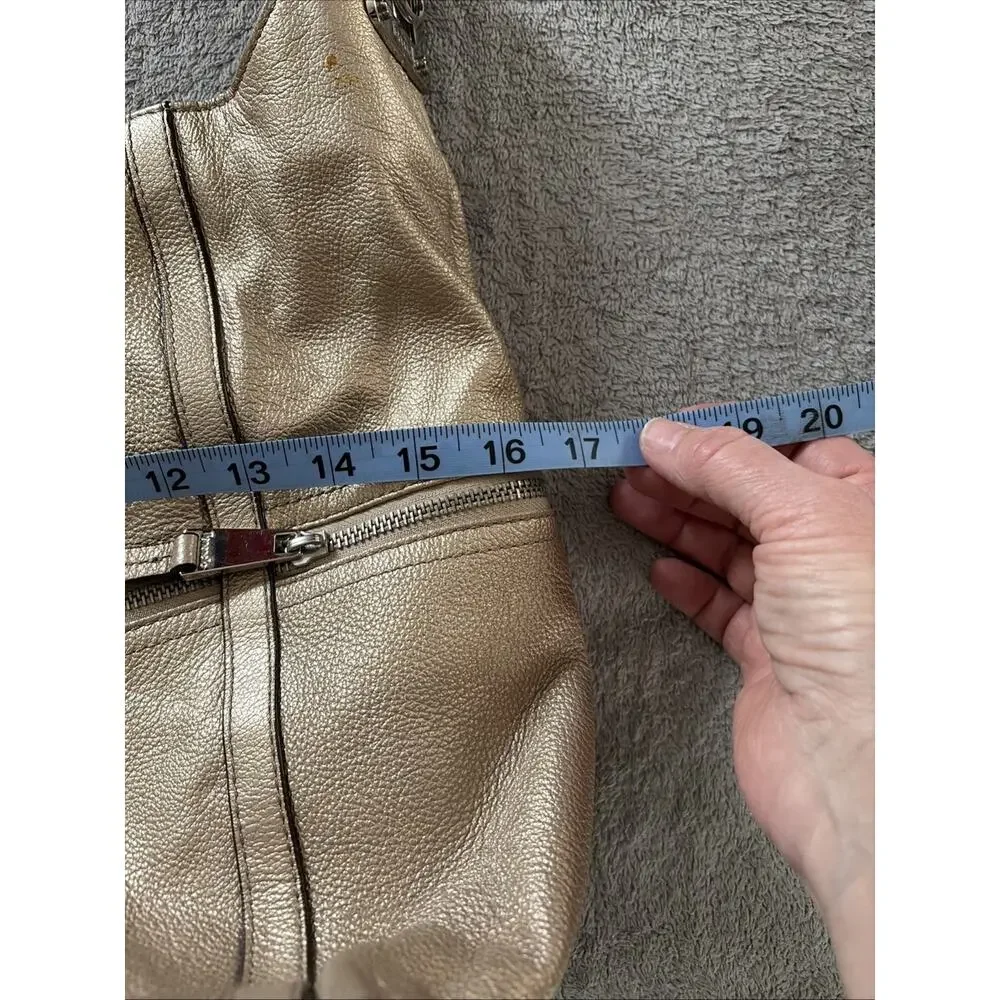 Tignanello Hobo Bag Purse Large Champagne Pebbled Leather Gold Jewel Tone Luxury